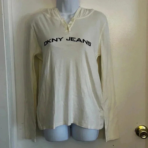 DKNY Jeans white hoodie women's size medium long sleeve - Picture 5 of 11